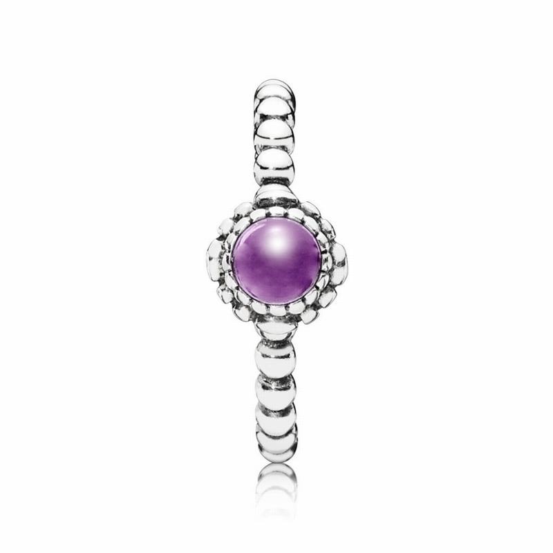 Pandora Birthday Blooms Stackable Ring February - Sterling Silver/Purple/Amethyst - Canada | UW8658M